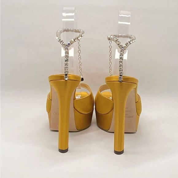 Jimmy Choo Saeda Satin Crystal Ankle-Strap Platform Sandals size 38.5 - Picture 8 of 14